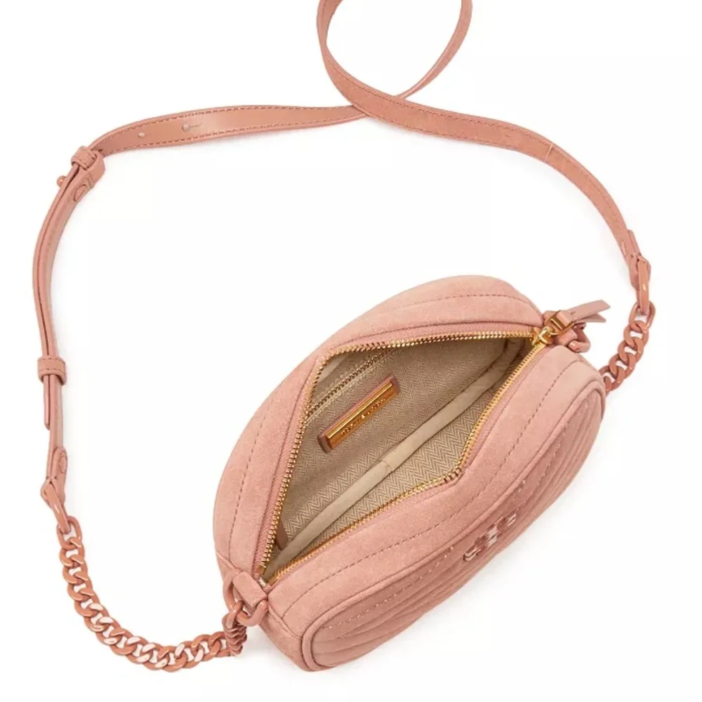 NWT $358 Tory Burch Kira Small Quilted Suede Camera Crossbody